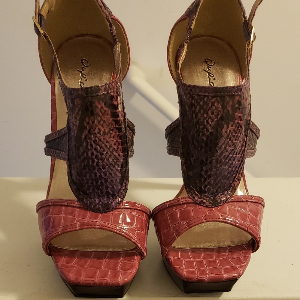 Qupid Purple and Pink Heels